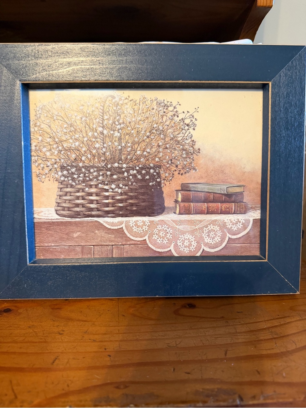 Vintage Blue Rustic Basket Wall Art - Framed